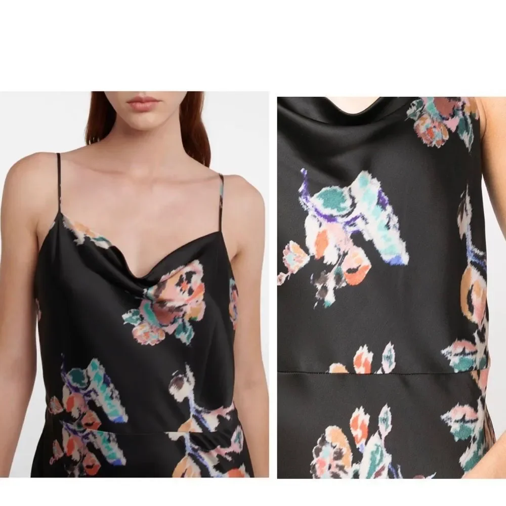 Vince Floral cowl-neck satin slip midi dress BNWT